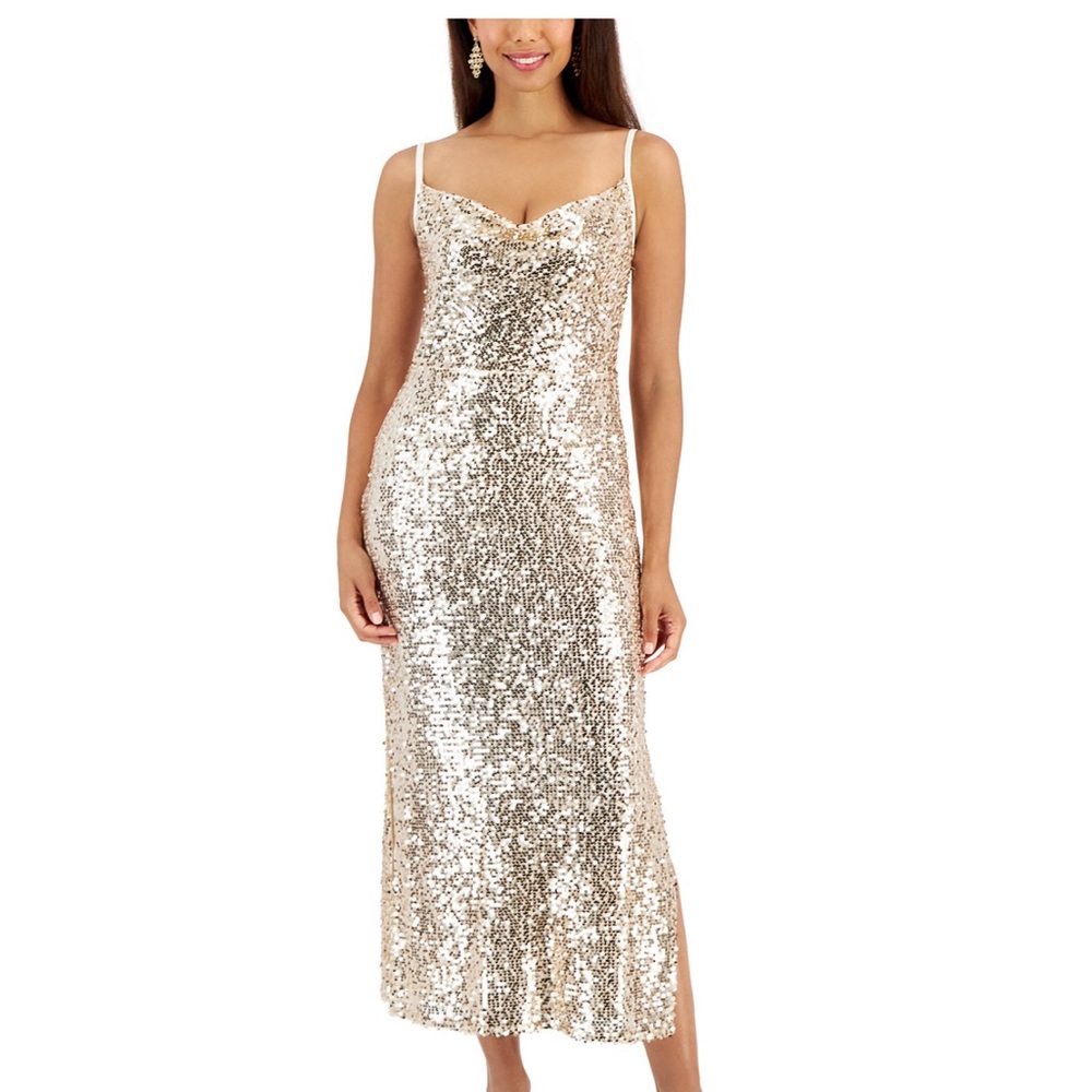 Party season has arrived! Sparkle in this sequined midi dress from Taylor.